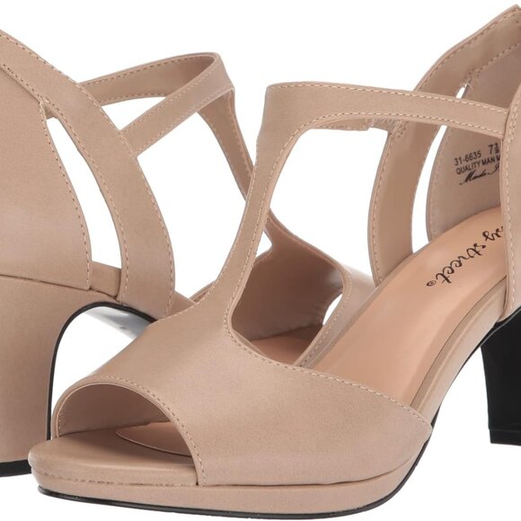 Women's Faux Leather Heeled Sandals 2.25 Inch T-Strap Dress Heel for Special Occ - Picture 7 of 8